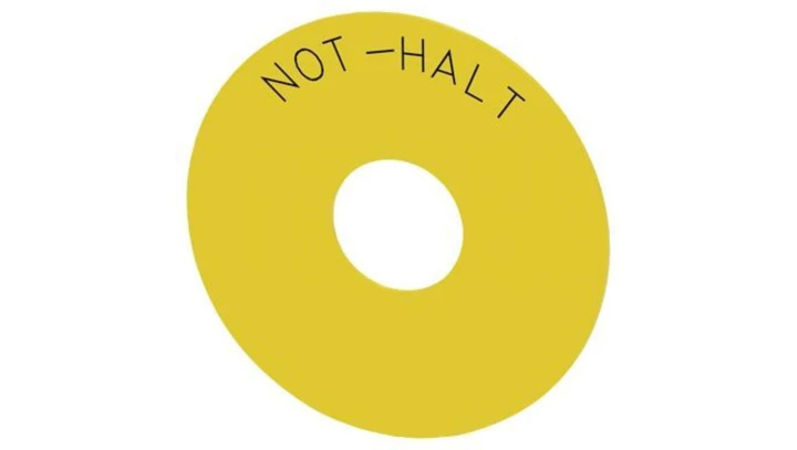 Etykieta żółta samoprzylepna 75mm do otworów 22mm inskrypcja /NOT-HALT/ SIRIUS ACT 3SU1900-0BC31-0AT0