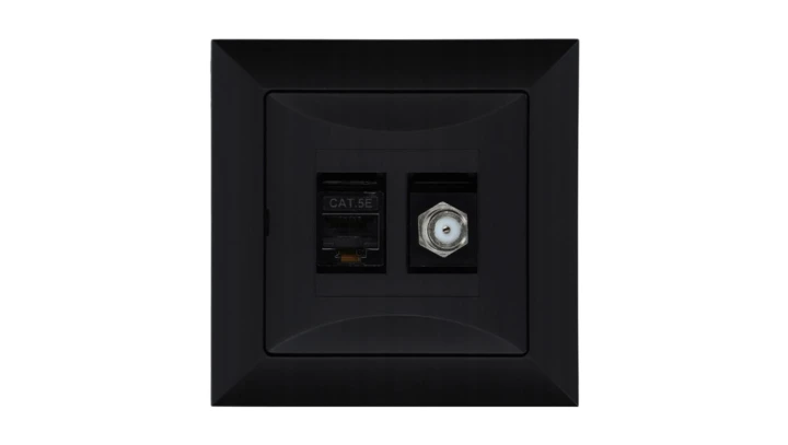Gniazdo podtynkowe typu F + gn. RJ-45 Pola czarny, 33205
