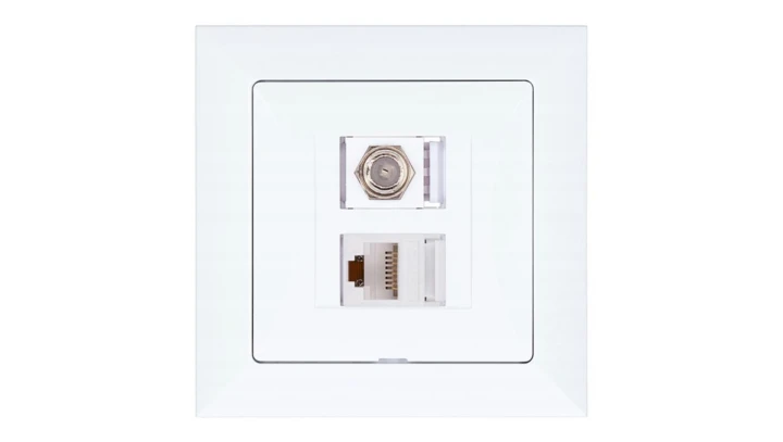 Gniazdo podtynkowe typu F + gn. RJ-45 Pola białe, 33026