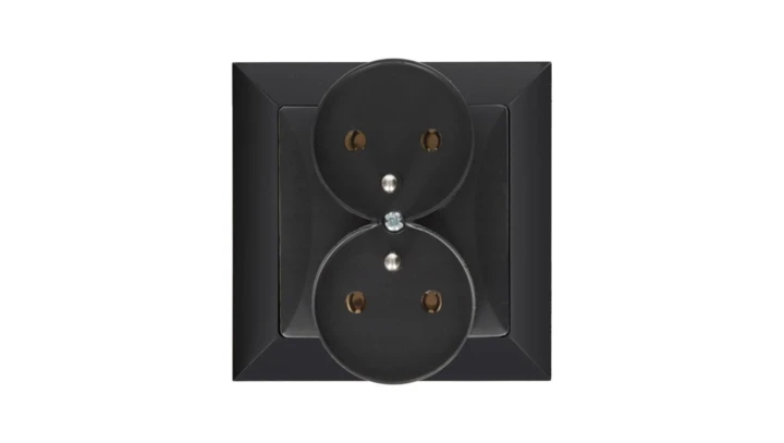 Gniazdo podtynkowe podwójne 2x2p+Z do ramki, Pola czarne, 33207