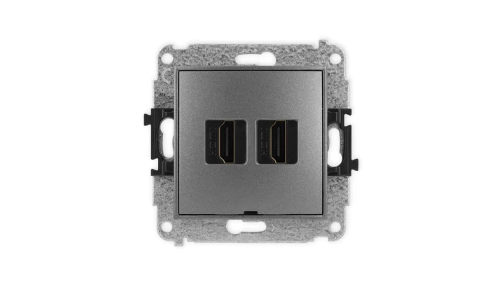 MINI Mechanizm gniazda podwójnego HDMI 2.1, 8K, bez pola opisowego grafitowy 11MHDMIBO-6