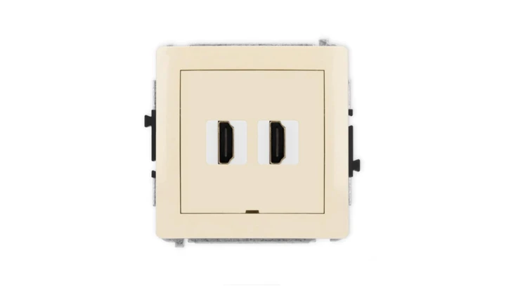 DECO Mechanizm gniazda podwójnego HDMI 2.1, 8K, bez pola opisowego beżowy 1DHDMIBO-6