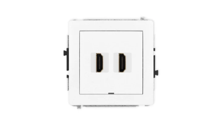 DECO Mechanizm gniazda podwójnego HDMI 2.1, 8K, bez pola opisowego biały mat 25DHDMIBO-6