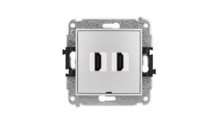MINI Mechanizm gniazda podwójnego HDMI 2.1, 8K, bez pola opisowego srebrny metalik 7MHDMIBO-6
