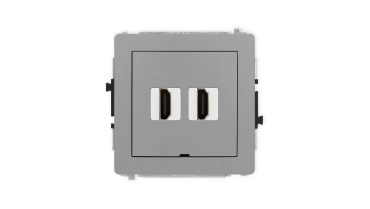 DECO Mechanizm gniazda podwójnego HDMI 2.1, 8K, bez pola opisowego szary mat 27DHDMIBO-6
