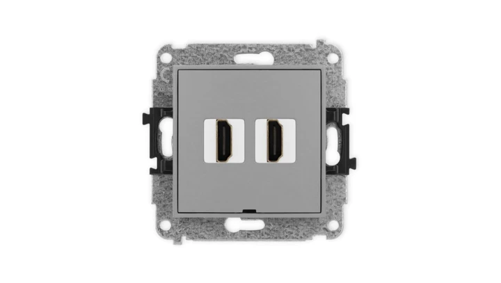 MINI Mechanizm gniazda podwójnego HDMI 2.1, 8K, bez pola opisowego szary mat 27MHDMIBO-6
