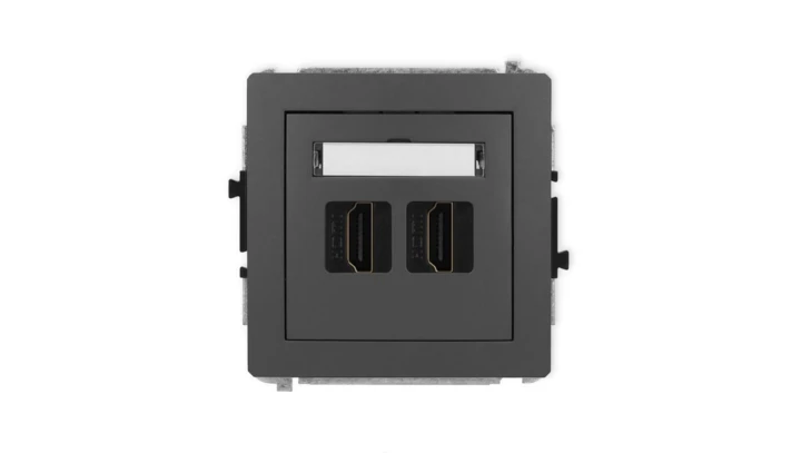 DECO Mechanizm gniazda podwójnego HDMI 2.1, 8K grafitowy mat 28DHDMI-6