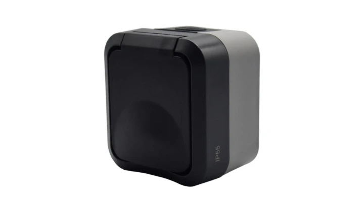 Gniazdo z uziemieniem pojedyncze natynkowe Aqua Pro IP55 szaro grafitowe klapka dymna / 60326