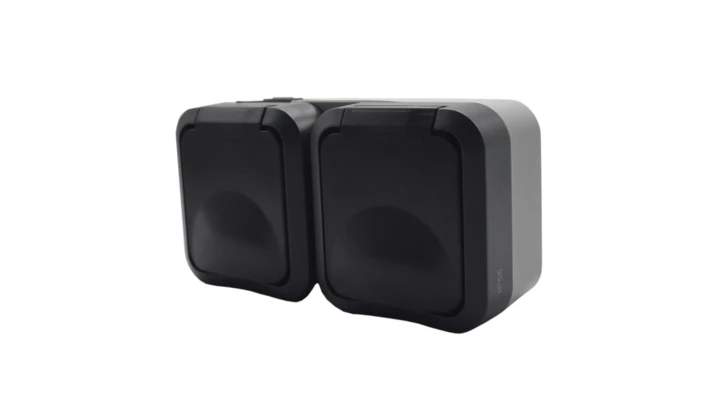 Gniazdo z uziemieniem podwójne natynkowe Aqua Pro IP55 szaro grafitowe klapka dymna / 60327