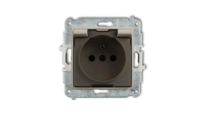 ICON Mechanizm gniazda bryzgoszczelnego z uziemieniem 2P+Z (klapka dymna, przesłony torów prądowych) taupe 60IGPB-1zdp