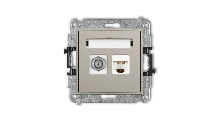 ICON Mechanizm gniazda antenowego poj. typu F (SAT) + gniazda komp. poj. 1xRJ45, kat. 5e, 8-stykowy taupe 60IGFK-1