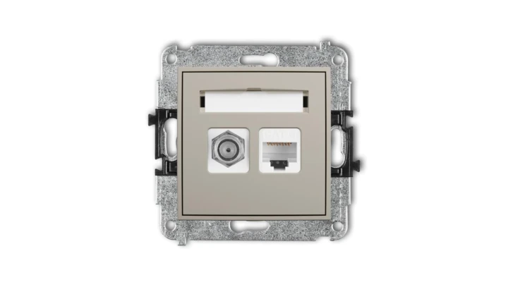 ICON Mechanizm gniazda antenowego poj. typu F (SAT) + gniazda komp. poj. 1xRJ45, kat. 6, 8-stykowy taupe 60IGFK-3