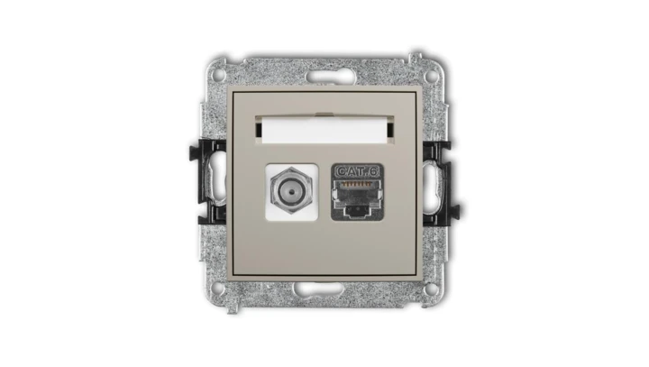 ICON Mechanizm gniazda antenowego poj. typu F (SAT) + gniazda komp. poj. 1xRJ45, kat. 6 ekranowany, 8-stykowy taupe 60IGFK-5