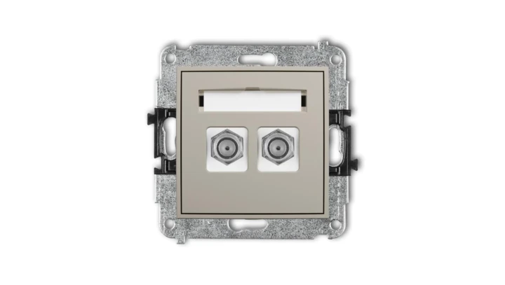ICON Mechanizm gniazda antenowego podwójnego typu F (SAT) niklowany taupe 60IGF-2
