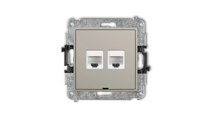 ICON Mechanizm gniazda komputerowego podwójnego 2xRJ45, kat. 5e, 8-stykowy, bez pola opisowego taupe 60IGKBO-2