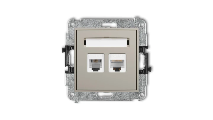 ICON Mechanizm gniazda telefonicznego poj. 1xRJ11 + komputerowego poj. 1xRJ45, kat. 5e, 8-stykowy, beznarzędziowe taupe 60IGTK