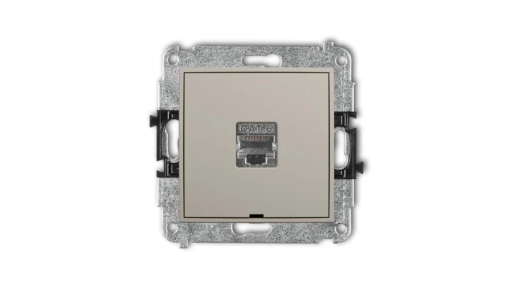 ICON Mechanizm gniazda komputerowego pojedynczego 1xRJ45, kat. 5e, ekranowany, 8-stykowy, bez pola opisowego taupe 60IGKBO-1e