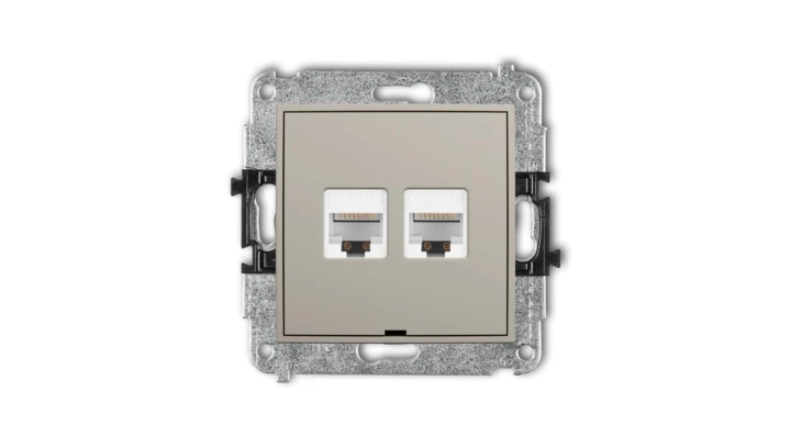 ICON Mechanizm gniazda komputerowego podwójnego 2xRJ45, kat. 6A, 8-stykowy, bez pola opisowego taupe 60IGKBO-8