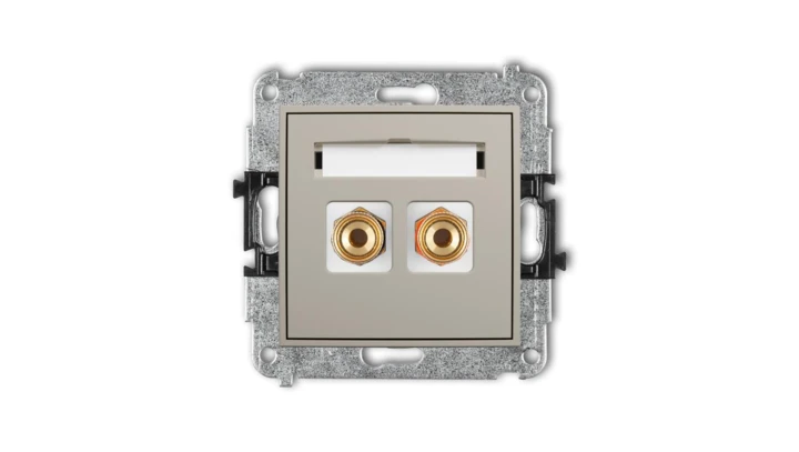 ICON Mechanizm gniazda głośnikowego pojedynczego (typu banan - czerwony i czarny, pozłacany, 4 mm2, skręcany) taupe 60IGG-4