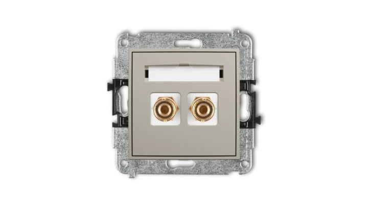 ICON Mechanizm gniazda głośnikowego pojedynczego (typu banan - czerwony i czarny, pozłacany, 4 mm2, do lutowania) taupe 60IGG-3