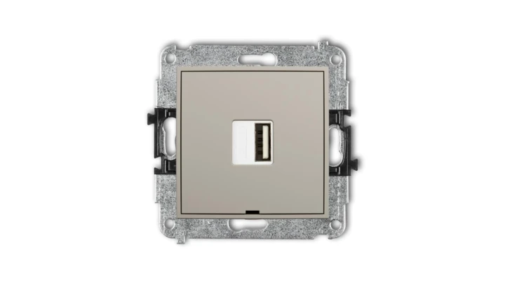 ICON Mechanizm ładowarki USB pojedynczej USB A, 5W max., 5V, 1A, bez pola opisowego taupe 60ICUSBBO-1