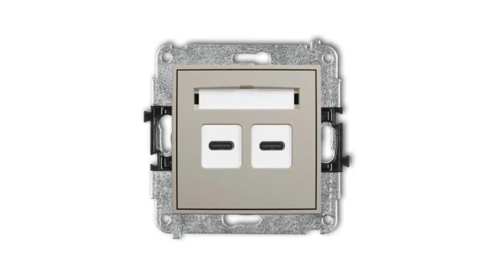 ICON Mechanizm ładowarki USB podwójnej 2xUSB C, 20W max. taupe 60ICUSB-7