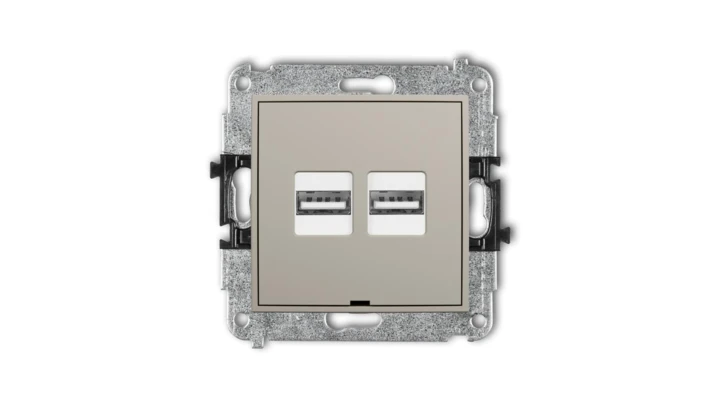 ICON Mechanizm ładowarki USB podwójnej 2xUSB A, 15,5W max., 5V, 3.1A, bez pola opisowego taupe 60ICUSBBO-6