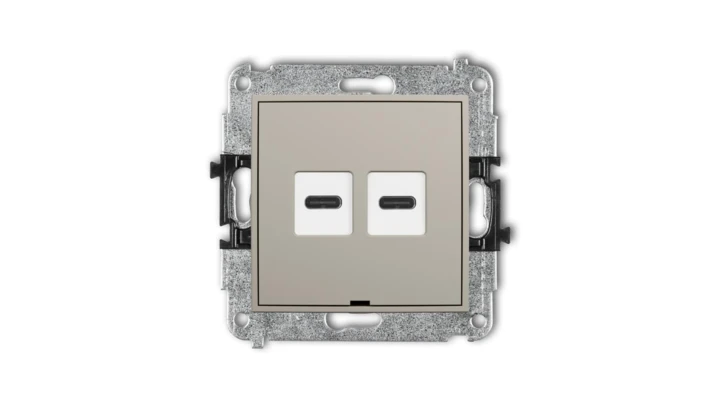 ICON Mechanizm ładowarki USB podwójnej 2xUSB C, 20W max., bez pola opisowego taupe 60ICUSBBO-7