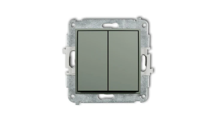 ICON Mechanizm łącznika jednobiegunowego ze schodowym (dwa klawisze bez piktogramów, wspólne zasilanie) szałwiowy 61IWP-10.11