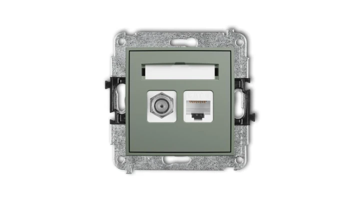 ICON Mechanizm gniazda antenowego poj. typu F (SAT) + gniazda komp. poj. 1xRJ45, kat. 6, 8-stykowy szałwiowy 61IGFK-3