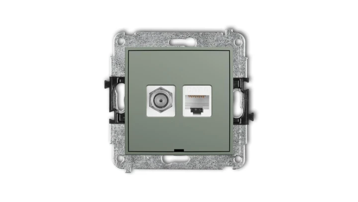 ICON Mechanizm gniazda antenowego F (SAT) + gniazda komp. poj. 1xRJ45, kat. 6, 8-stykowy, bez opisu szałwiowy 61IGFKBO-3