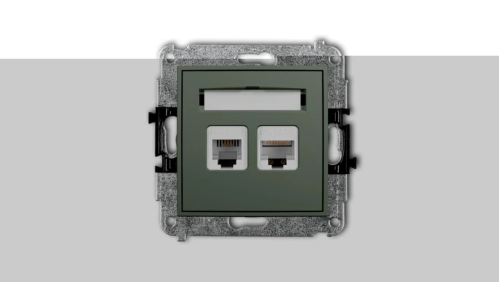 ICON Mechanizm gniazda telefonicznego 1xRJ11 + komputerowego poj. 1xRJ45, kat. 5e, 8-stykowy, beznarzędziowe szałwiowy 61IGTK
