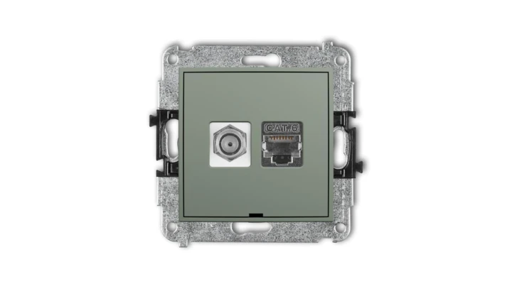 ICON Mechanizm gniazda antenowego F (SAT) + gniazda komp. 1xRJ45, kat. 6 ekranowany, 8-stykowy, bez opisu szałwiowy 61IGFKBO-5