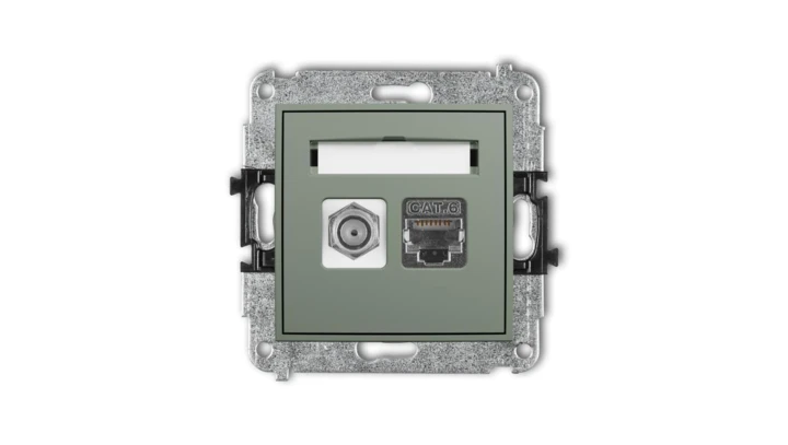 ICON Mechanizm gniazda antenowego poj. typu F (SAT) + gniazda komp. poj. 1xRJ45, kat. 6 ekranowany, 8-stykowy szałwiowy 61IGFK-5