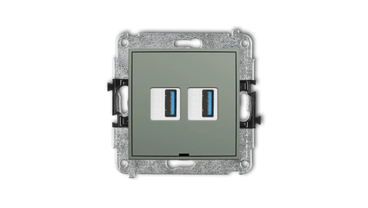 ICON Mechanizm gniazda podwójnego 2xUSB A-A 3.0, bez pola opisowego szałwiowy 61IGUSBBO-6