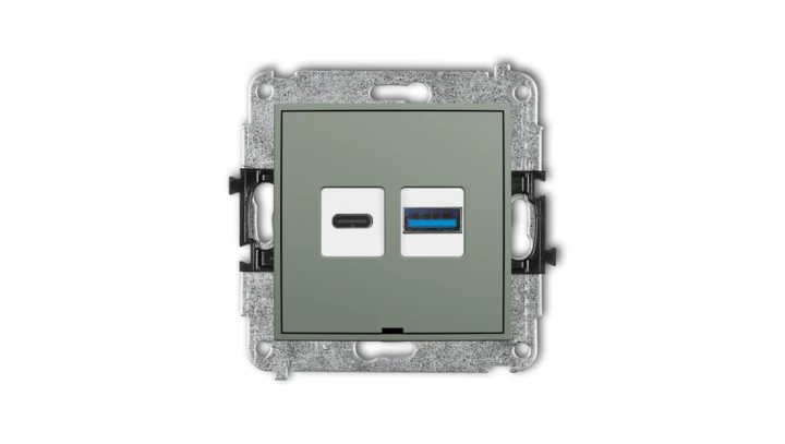 ICON Mechanizm ładowarki USB podwójnej USB C + USB A, 20W max., bez pola opisowego szałwiowy 61ICUSBBO-8