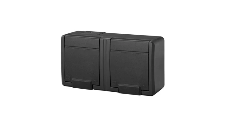 AQUANT 2K gniazdo natynkowe podwójne z uziemieniem 2x2P+Z IP55 antracytowy 5042-17