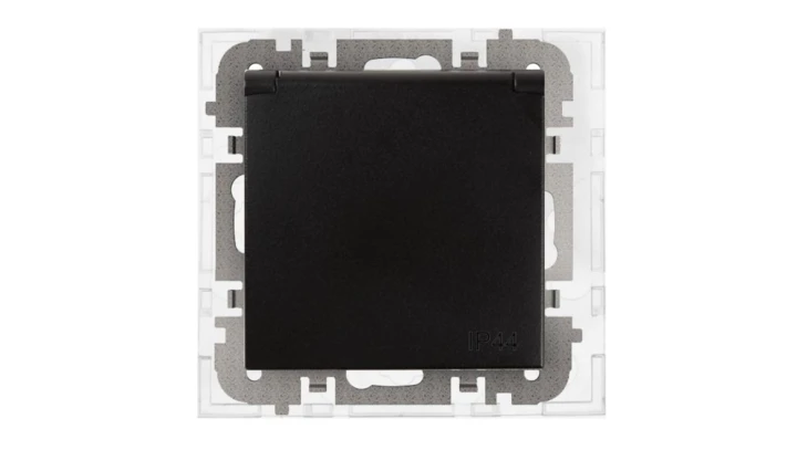 SANTRA gniazdo 2P+Z bez ramki podtynkowe hermetyczne IP44 czarny 4168-19