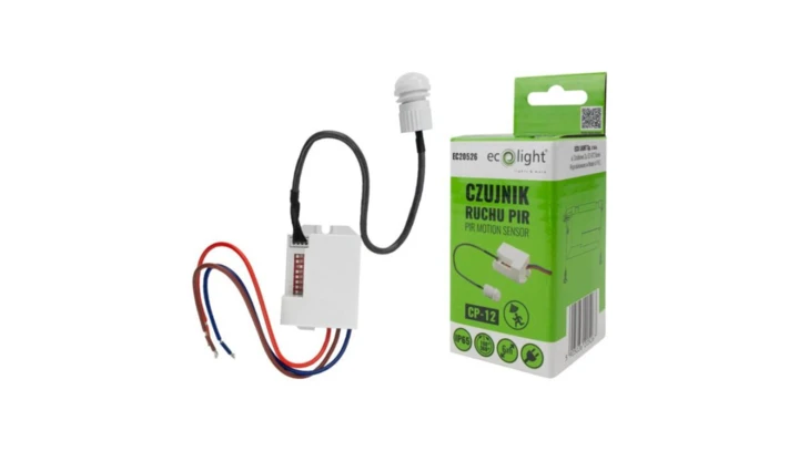 Czujnik ruchu PIR IP65 360 st. 800W zasięg 6m z zewnętrzną sondą biały CP-12