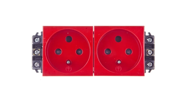 MOSAIC Gniazdo podwójne z/u 16A z blokadą czerwone 077342