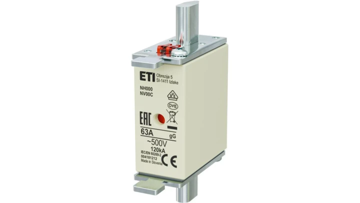 Bezpiecznik nożowy Wkładka topikowa, przemysłowa zwłoczna KOMBI NH000, NH00C gG/gL 63A 500V ETI POLAM