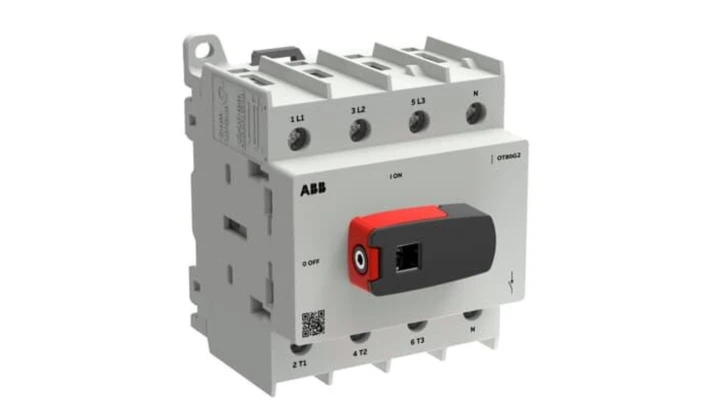 Rozłącznik izolacyjny 4P 80A (N po prawej), rozmiar G2 z rączką, szyna DIN, seria OT Plus OT80G2-4BSN2 1SCA162561R1001