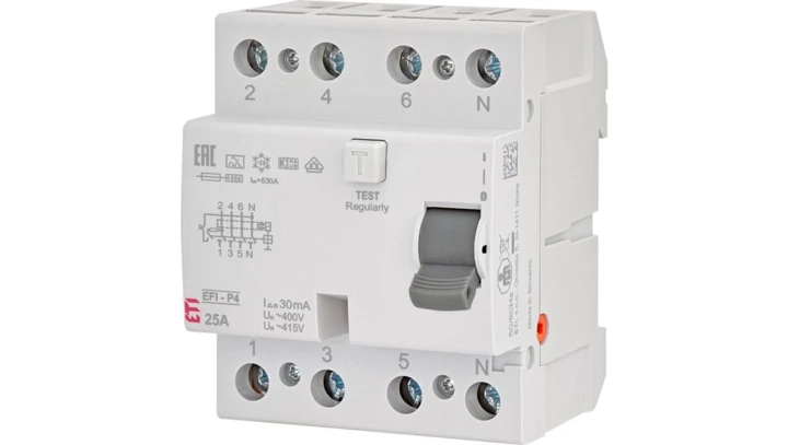 Wyłącznik różnicowoprądowy 4P 25A 0,03A typ A 6kA EFI6-P4 A 25/0.03 002061661