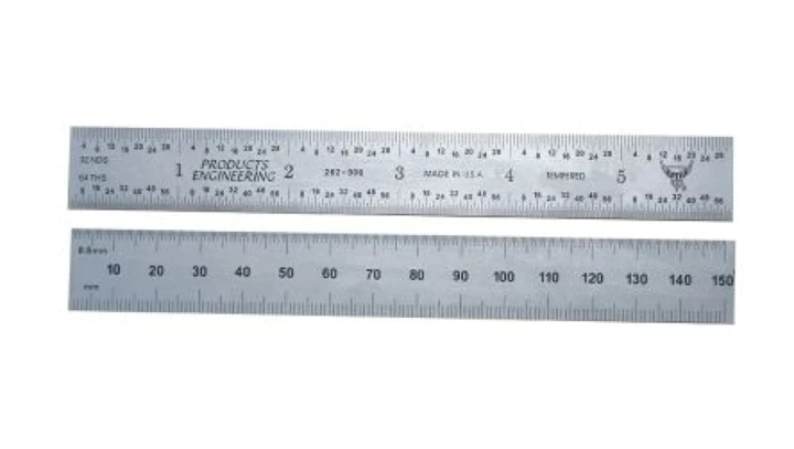 Linijka, Jednostki brytyjskie, Jednostki metryczne, 300mm, Satynowy chrom, Stal