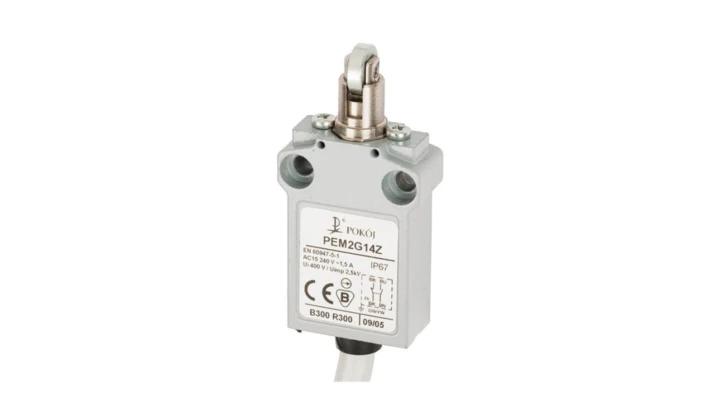 Wyłącznik krańcowy 1R 1Z wolnoprzełączający popychacz metalowy z rolką stalową prostopadłą Ø12 PEM2G14X A37-B85X