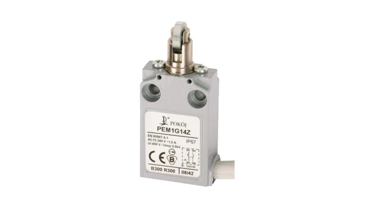 Wyłącznik krańcowy 1R 1Z wolnoprzełączający popychacz metalowy z rolką stalową prostopadłą Ø12 PEM1G14X A37-A85X