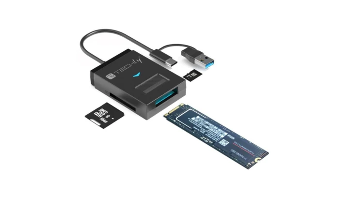 Konwerter USB-A/C do dysków NVMe/SATA M.2 z czytnikiem SD/TF