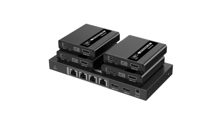 Extender HDMI 1x4 4K30Hz do 40m po skrętce Kat6 IR PoC