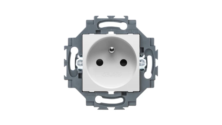Gniazdo z uziemieniem 2P+E 16A z przesłonami styków, samozaciski, biały, Dahlia GW35216W