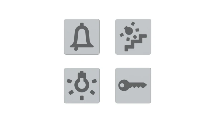 Piktogramy, zestaw soczewek do podświetlania urządzeń sterujących, z różnymi symbolami, np. światła, Dahlia GW35986